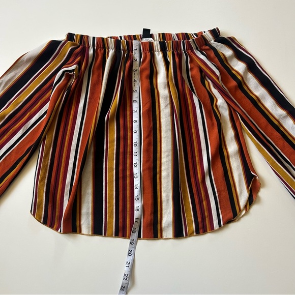 Windsor Striped Off-Shoulder Blouse Orange, Brown and Black - Medium - Picture 3 of 10